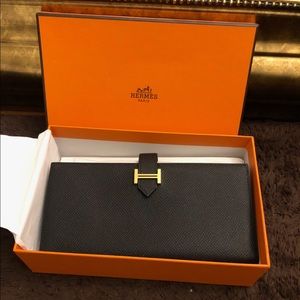 Hermes Bearn Wallet Etain with Gold Hardware
